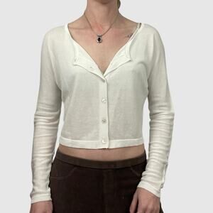 Doncaster Sheer Open-Back Slit Cropped Button Down Cardigan